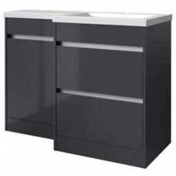 Clifton Bathroom Right Handed 2 Drawer Combination Unit With L Shape Basin 1100mm Wide - Storm Grey Gloss - Brassware Not Included - thumbnail 1