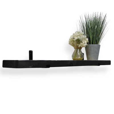 MKGT Narrow Rustic Shelf, 15Cm Deep Solid Wood Wall Shelf With Black Brackets (Black, 60Cm) - image 1