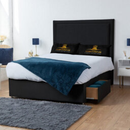 UKBEDFURNITURE Ascot Black Plush  Divan Bed Base With 26 Inch Headboard & 10 Inch Orthopaedic Mattress - No Storage - thumbnail 2