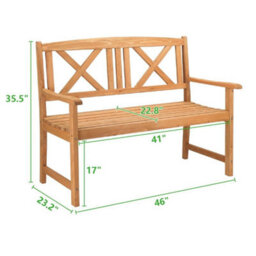 2-Person Hardwood Bench Classic Wooden Garden Patio Outdoor Furniture Indoor - thumbnail 2