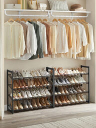 Songmics Shoe Rack, 8-Tier Stackable Shoe Storage Shelf, Metal Shoe Organiser With Adjustable Flat Or Angled Shelves - thumbnail 2