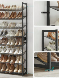 Songmics Shoe Rack, 8-Tier Stackable Shoe Storage Shelf, Metal Shoe Organiser With Adjustable Flat Or Angled Shelves - thumbnail 5