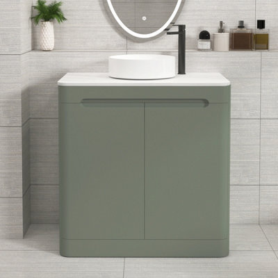 Royal Bathrooms Venice 800mm Sage Green Freestanding Vanity Unit 2 Door With Carrara White Undrilled Worktop & Without Basin - image 1