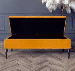 Safar Plain 150Cm Ottoman Storage Bench - Plush Velvet Shoe Bench - Mustard Gold Upholstery Footstool With Storage - thumbnail 2