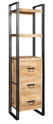 Kingwood Upcycled Industrial Metal And Wood 3 Drawers Slim Bookcase - image 1