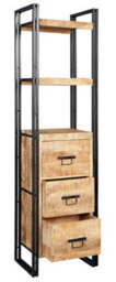 Kingwood Upcycled Industrial Metal And Wood 3 Drawers Slim Bookcase - thumbnail 3
