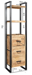 Kingwood Upcycled Industrial Metal And Wood 3 Drawers Slim Bookcase - thumbnail 6