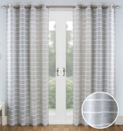 Tyrone Textiles Pair Of Antigua Grey Chenille Striped Single Voile Panels With Eyelet Header 229Cms - thumbnail 1
