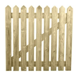 Ruby UK Ruby Pressure Treated Picket Side Gate 0.6M High - Pointed Top Garden Gate 675mm Wide X 600mm High Right Hand Hinge - thumbnail 1