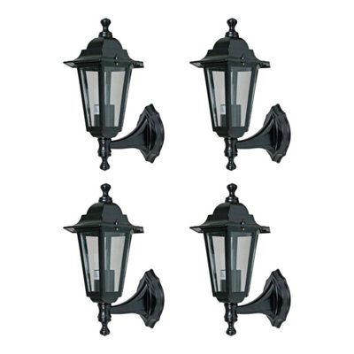 First Choice Lighting Set Of 4 Cumbria - Black With Clear Six Sided Ip44 Outdoor Wall Lights - image 1