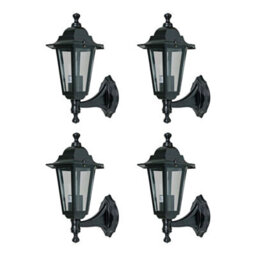 First Choice Lighting Set Of 4 Cumbria - Black With Clear Six Sided Ip44 Outdoor Wall Lights - thumbnail 1