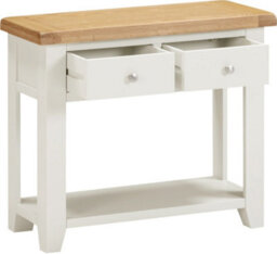 Seconique Windsor 2 Drawer Console Table Ivory With Oak Top Fully Assembled Solid Wood Hall Table - thumbnail 4