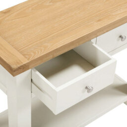 Seconique Windsor 2 Drawer Console Table Ivory With Oak Top Fully Assembled Solid Wood Hall Table - thumbnail 5