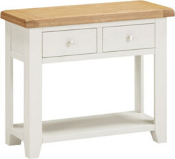 Seconique Windsor 2 Drawer Console Table Ivory With Oak Top Fully Assembled Solid Wood Hall Table - thumbnail 2