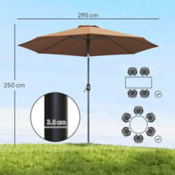 Outsunny 3(M) Patio Umbrella Outdoor Sunshade Canopy W/ Tilt & Crank Coffee - thumbnail 3