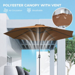 Outsunny 3(M) Patio Umbrella Outdoor Sunshade Canopy W/ Tilt & Crank Coffee - thumbnail 8