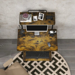 Brown Rolling Computer Desk With Keyboard Tray Storage Shelves - thumbnail 6