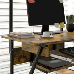 Brown Rolling Computer Desk With Keyboard Tray Storage Shelves - thumbnail 4