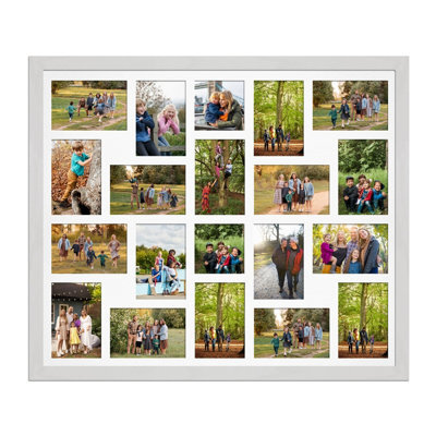 AK Frames 80X70Cm White Ash Modern Multi Photo Frame With White Mount - Holds 20 Apertures (18X) 6X4, (2X) 4X4 Photos - image 1