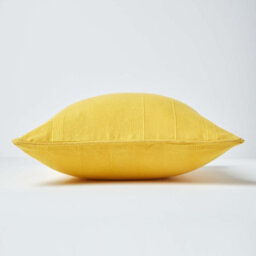 Homescapes Cotton Rajput Ribbed Yellow Cushion Cover, 60 X 60 Cm - thumbnail 2