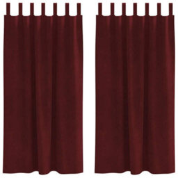 Berkfield Blackout Curtains With Hanging Loops 2 Pcs Wine Red Velvet - thumbnail 2