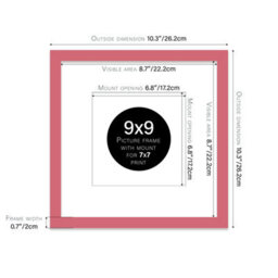 "9X9"" Pink Picture Frame - 9X9"" Square Frame With 7X7"" Mount For 9X9""/7X7"" Pictures Moderrn Style Thin Edge, 1 Pack" - thumbnail 2