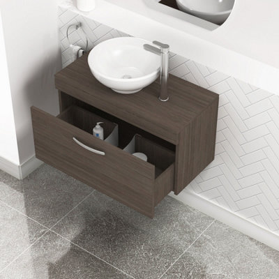 Royal Bathrooms Turin 800mm Grey Elm 1-Drawer Wall Hung Unit & 440mm Round Countertop Basin - image 1