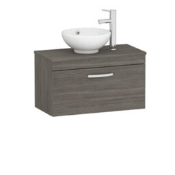 Royal Bathrooms Turin 800mm Grey Elm 1-Drawer Wall Hung Unit & 440mm Round Countertop Basin - thumbnail 4