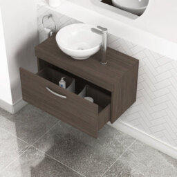 Royal Bathrooms Turin 800mm Grey Elm 1-Drawer Wall Hung Unit & 440mm Round Countertop Basin - thumbnail 1