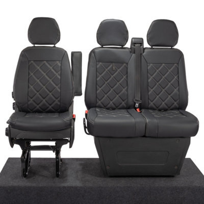 Uk Custom Covers Iveco Daily 2014-2022 Black Front Leatherette Seat Covers - Double Diamond Bentley Stitch - image 1