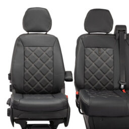 Uk Custom Covers Iveco Daily 2014-2022 Black Front Leatherette Seat Covers - Double Diamond Bentley Stitch - thumbnail 7