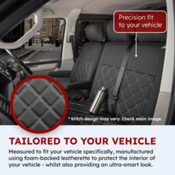 Uk Custom Covers Iveco Daily 2014-2022 Black Front Leatherette Seat Covers - Double Diamond Bentley Stitch - thumbnail 2