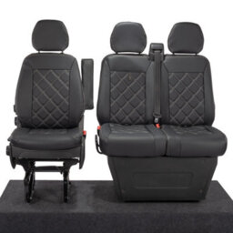 Uk Custom Covers Iveco Daily 2014-2022 Black Front Leatherette Seat Covers - Double Diamond Bentley Stitch - thumbnail 1