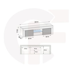 Tv Unit Loom 130Cm - Dark Grey With Gloss Doors And Led Lights - thumbnail 7