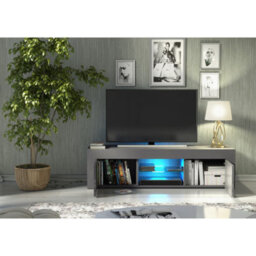 Tv Unit Loom 130Cm - Dark Grey With Gloss Doors And Led Lights - thumbnail 6
