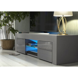 Tv Unit Loom 130Cm - Dark Grey With Gloss Doors And Led Lights - thumbnail 3