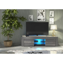 Tv Unit Loom 130Cm - Dark Grey With Gloss Doors And Led Lights - thumbnail 5