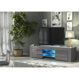 Tv Unit Loom 130Cm - Dark Grey With Gloss Doors And Led Lights - thumbnail 2
