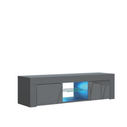 Tv Unit Loom 130Cm - Dark Grey With Gloss Doors And Led Lights - thumbnail 9