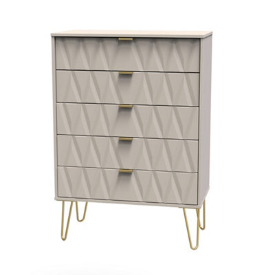 Pesaro Ready Assembled Matt Cashmere No Effect 5 Drawer Chest (H)1075mm (W)765mm (D)415mm - image 1