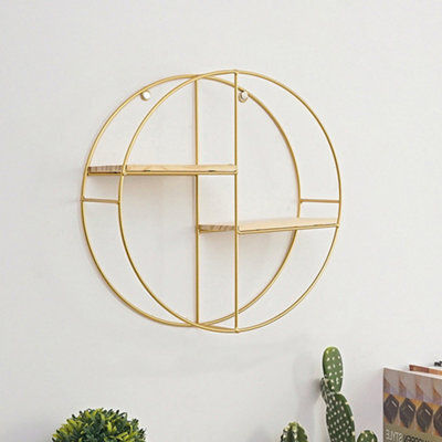 Living And Home 2 Tier Golden Iron Circle Hanging Storage Shelving Floating Circular Wall Decor Round Hanging Shelves 37Cm - image 1