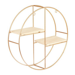 Living And Home 2 Tier Golden Iron Circle Hanging Storage Shelving Floating Circular Wall Decor Round Hanging Shelves 37Cm - thumbnail 5