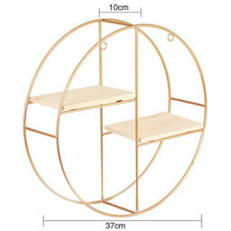 Living And Home 2 Tier Golden Iron Circle Hanging Storage Shelving Floating Circular Wall Decor Round Hanging Shelves 37Cm - thumbnail 6