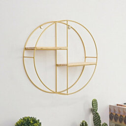 Living And Home 2 Tier Golden Iron Circle Hanging Storage Shelving Floating Circular Wall Decor Round Hanging Shelves 37Cm - thumbnail 1