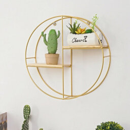 Living And Home 2 Tier Golden Iron Circle Hanging Storage Shelving Floating Circular Wall Decor Round Hanging Shelves 37Cm - thumbnail 2