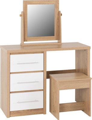 Seconique Seville 3 Drawer Dressing Table Set White High Gloss/light Oak Effect Veneer - image 1