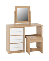 Seconique Seville 3 Drawer Dressing Table Set White High Gloss/light Oak Effect Veneer - thumbnail 2