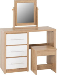 Seconique Seville 3 Drawer Dressing Table Set White High Gloss/light Oak Effect Veneer - thumbnail 1