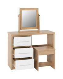 Seconique Seville 3 Drawer Dressing Table Set White High Gloss/light Oak Effect Veneer - thumbnail 3