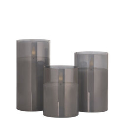 Lighting Collection Haining Smoke Glass Set Of 3 Led Candles - thumbnail 2